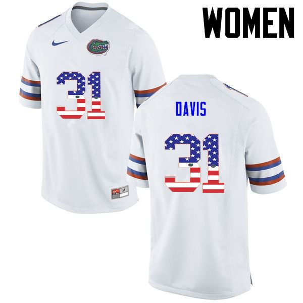 NCAA Florida Gators Shawn Davis Women's #31 USA Flag Fashion Nike White Stitched Authentic College Football Jersey JMB5664ZE